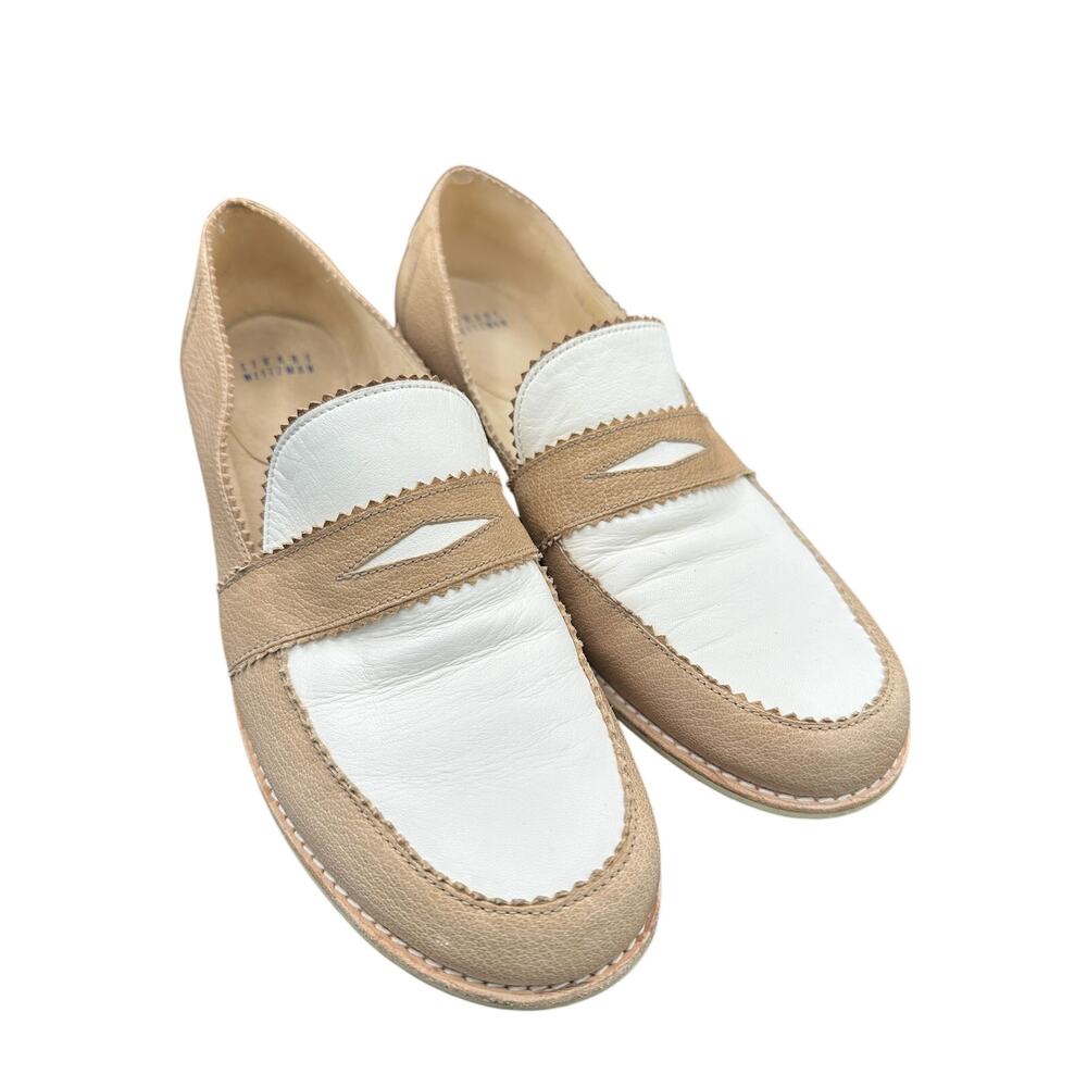 Stuart Weitzman Schooldays Two-Tone Loafers Women's 11 Beige White Slip-On - Picture 2 of 7